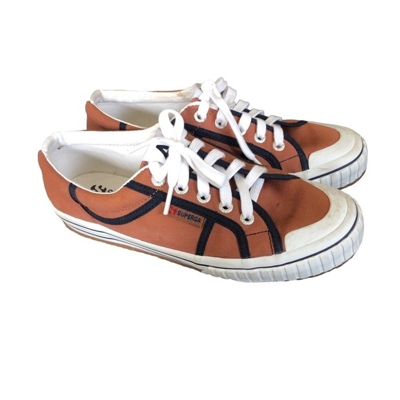 SUPERGA Shoes 7.5 Superga x Alexa Chung Cotu Sneaker Blue/Orange Rust Lace Up - Picture 1 of 7
